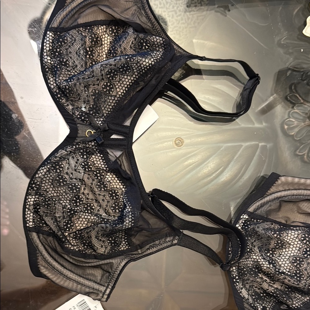 Chantelle Black Floral Lace Bra with Sheer Mesh
